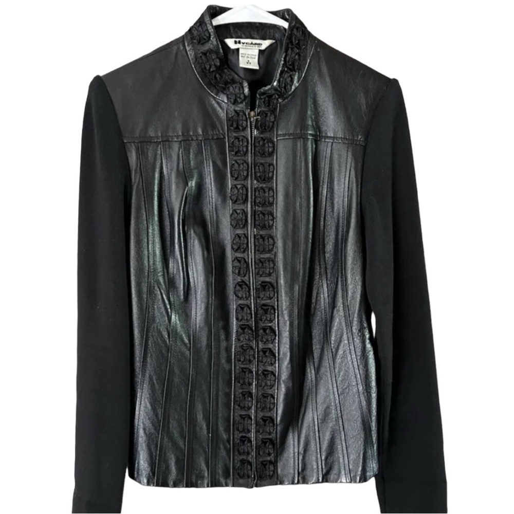 Y2K SLEEK VINTAGE Nygard Black Full Zip Leather Jacket Women's Size M 10-12 - Picture 1 of 5